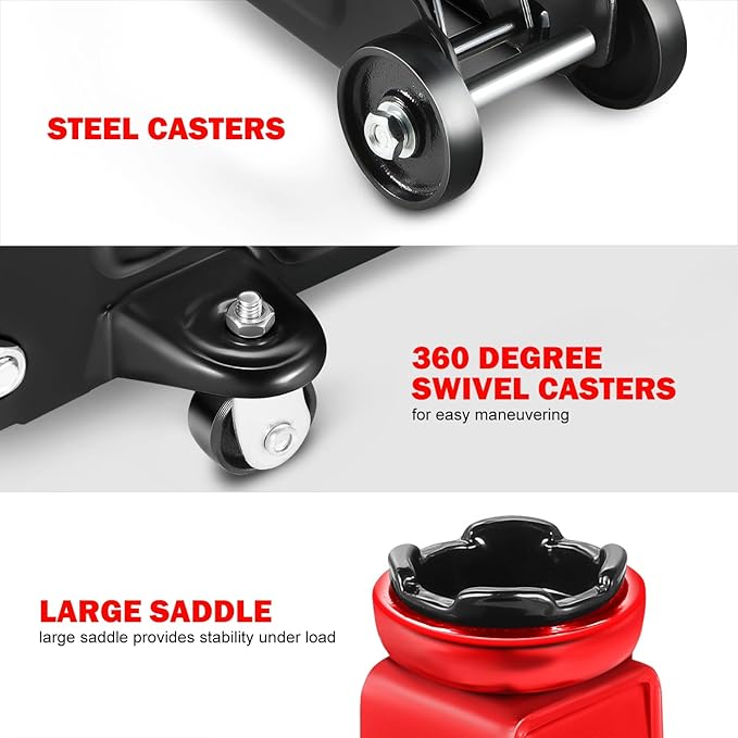 DNA MOTORING Low Profile Hydraulic Trolley Service/Floor Jack, 1.5 Ton (3000 lbs) Capacity, Lifting Range 5.3"-12", Black, TOOLS-00327-BK