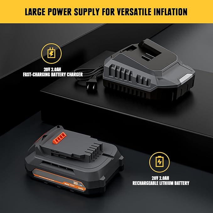 Cordless Tire Inflator Compatible with DeWalt 20V MAX Battery 160 PSI Portable High Pressure Air Compressor, 2.0Ah Battery & Fast-Charging Charger, Digital Gauge, Auto Shut Off, LED Light For Tires