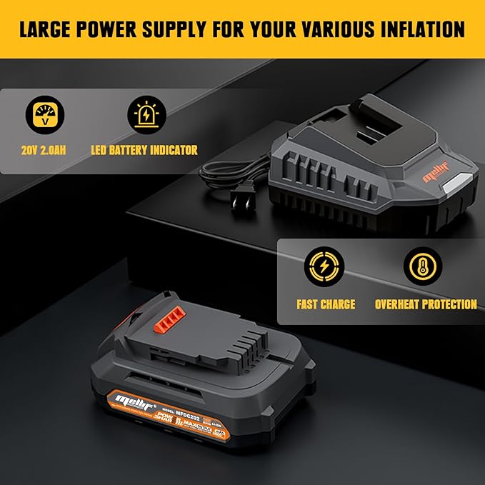 Mellif Tire Inflator Air Compressor Compatible with DeWalt 20V Max Battery, 160 PSI Cordless Portable Air Pump with Mellif 2.0Ah Battery & Charger, Digital Pressure Gauge for Car, Bike, Sport Ball