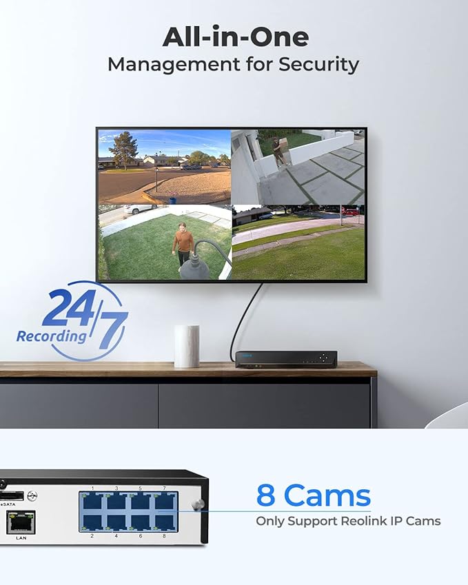 REOLINK 8CH Network Video Recorder for Home Security Camera System,Only Work with 16MP/12MP/4K/8MP/5MP/4MP The Same Brand PoE IP Cam,24/7 Recording to Pre-Installed 2TB Hard Drive,RLN8-410
