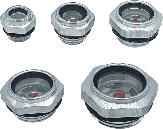 5 Pcs Oil Sight Glass 1/4'' 1/2'' 3/4'' 3/8'' 1'' Male Threaded Stainless Steel Sight Glass Oil Liquid Level Gauge Oil Indicator Window Hydraulic Tank Sight Glass for Pump Air Compressor Fittings