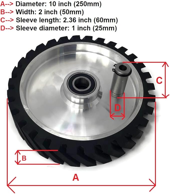 10 x 2" Belt Grinder Contact Wheel,Belt Sander Bearings Serrated Rubber Contact Wheels With 2 heavy Duty bearing 6205 RS