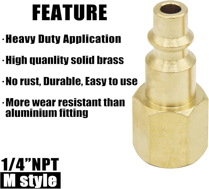 Air Hose Fittings 1/4 inch NPT Female Thread Air Plug, Air Compressor Quick Connect Fittings Durable Solid Brass 300Psi (Industrial Type D, 2 Piece)