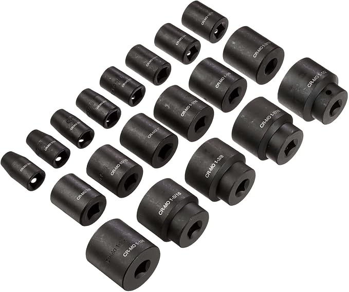 Amazon Basics 19-Piece 1/2-Inch Drive 6 Point Shallow Impact Socket Set, SAE Size With Carrying Case, 10.2" x 8.5" x 2.4"(Previously Denali brand)