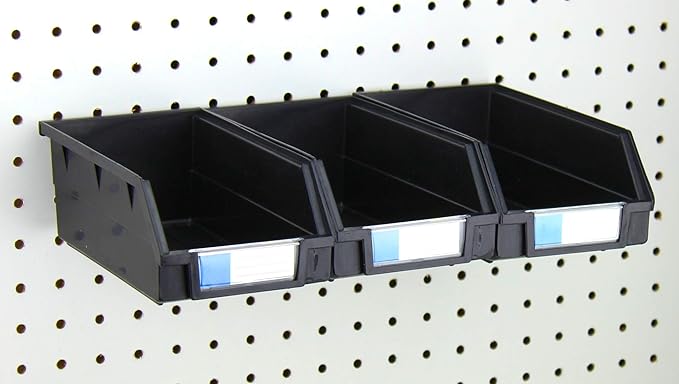 Pegboard Bins – 3 Pack Black Extra Large - Hooks to Any Peg Board - Organize Hardware, Accessories, Attachments, Workbench, Garage Storage, Craft Room, Tool Shed, Hobby Supplies, Parts
