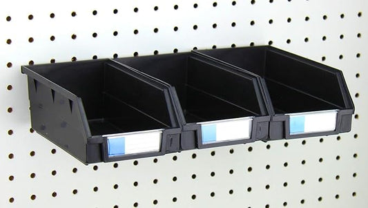 Pegboard Bins – 3 Pack Black Extra Large - Hooks to Any Peg Board - Organize Hardware, Accessories, Attachments, Workbench, Garage Storage, Craft Room, Tool Shed, Hobby Supplies, Parts