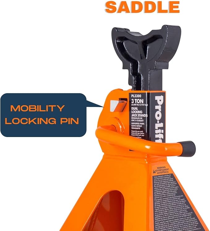 Pro-LifT PL3300 Heavy Duty Jack Stands For Car – 3 Ton in Pair with Double Pins - Handle Lock and Mobility Pin for Extra Safety – Great for Home Auto Repair Shop, Orange