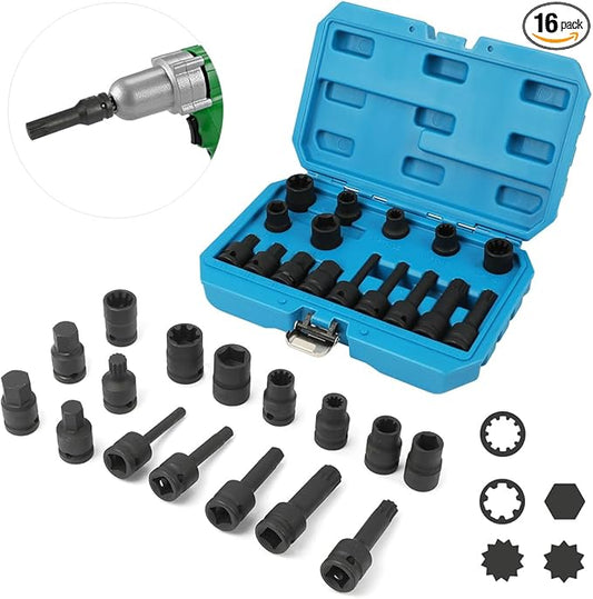 Brake Caliper Socket Set 16 Specifications Brake Caliper Removal Tool Kit High Torque 1/2" Square Drive Socket Wrench Brake Caliper Special Socket Set Compatible with BMW/Audi/Ford/Volkswagen