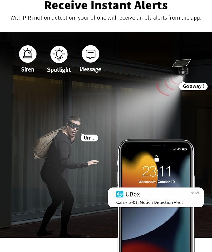 4G LTE Cellular Security Camera with Built-in SIM Card, Unlimited Data Plan, 2K Live Video, Solar No WiFi Security Cam Outdoor 360° Full View, Color Night Vision, Motion Alert, Remote Access