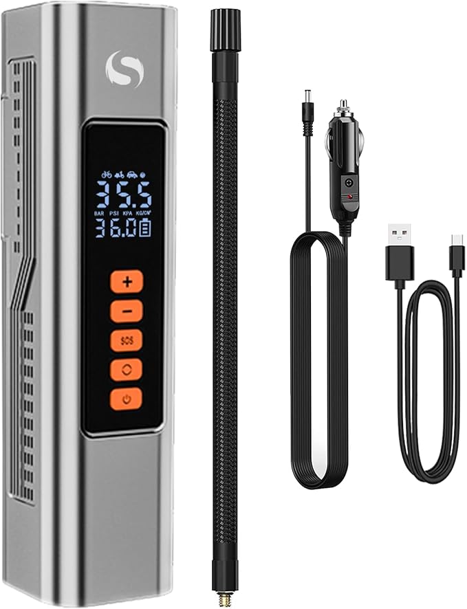Tire Inflator Portable Air Compressor, Electric Ball Pump with Digital Pressure Gauge, LED Light, Ball Accessories Essential for Men, 150PSI Cordless Tire Inflator for Basketball, Soccer