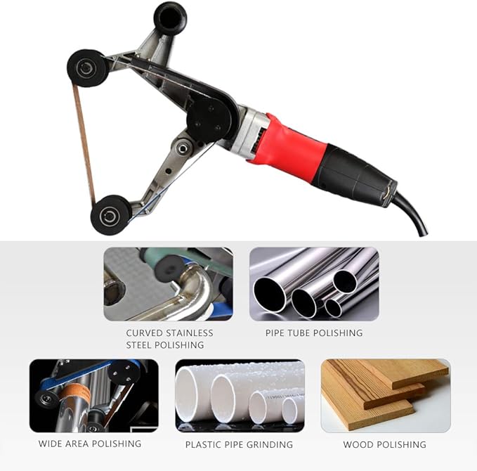 SPTA 110V 800W Professional Stainless Steel Pipe Tube Polisher Sander with Alumina Oxide Sanding Belt, Silicon Carbide Wheel, Pole Burnishing Polisher Machine