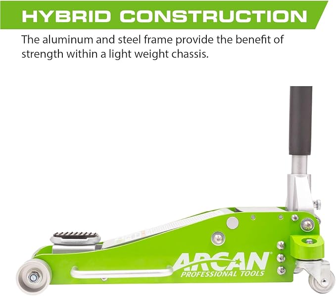 ARCAN Tools 3 Ton (6,000 lbs.) Hybrid Heavy Duty Aluminum and Steel Low Profile Floor Jack with Dual Pistons Reinforced Lifting Arm (A20001)