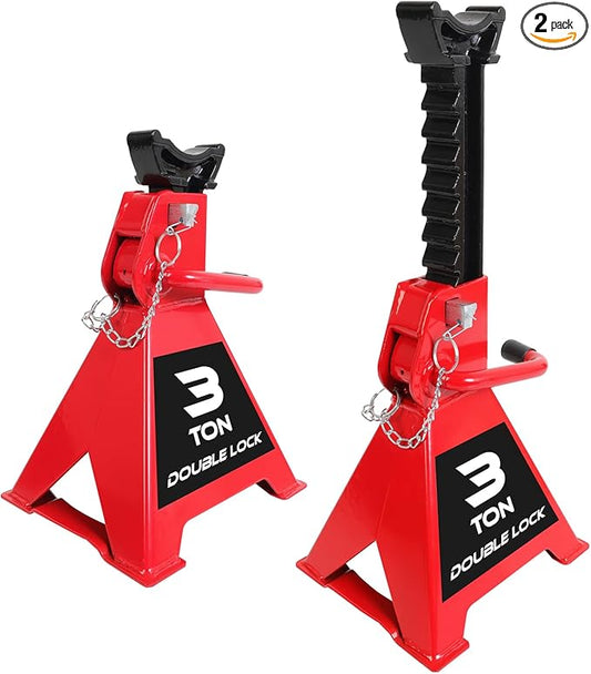 BIG RED T43005A Torin Steel Heavy Duty Jack Stands: Double Locking Pins, 3 Ton (6,000 lb) Capacity, Red, 1 Pair (2 Pack)