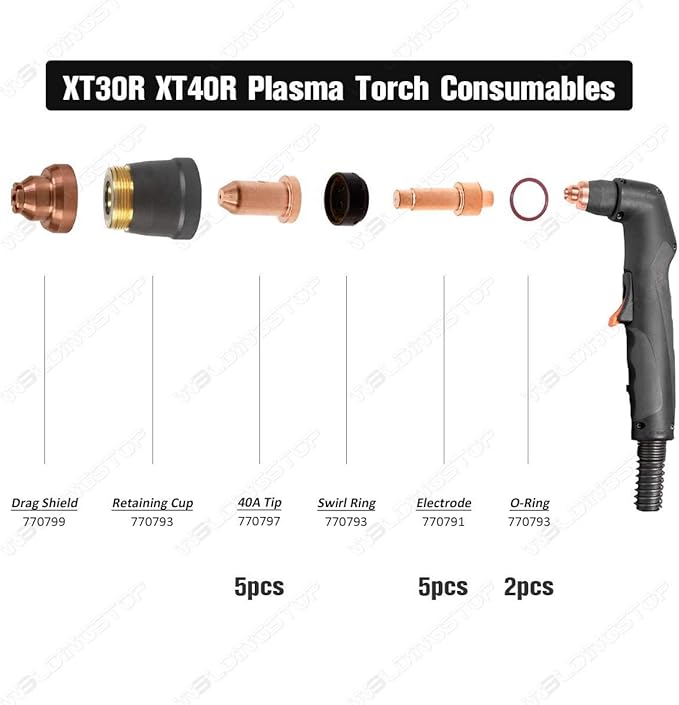770791 Electrode & 770797 Tip/Nozzle 40A for Hobart Airforce 40i Plasma Cutter XT40R Torch Plasma Consumables(PKG-12)