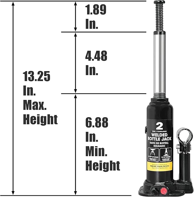 BIG RED 2 Ton (4,000 LBs) Torin Welded Hydraulic Car Bottle Jack for Auto Repair and House Lift, Black, AT90203BR