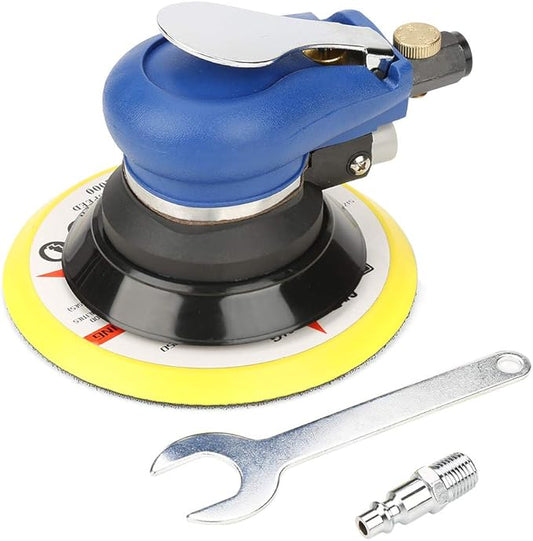 Air Random Orbital Palm Sander AT-980 5"/6" Heavy Duty Round Professional Pneumatic Orbit Polisher Palm Sander Hand Sanding Tool 10000rpm with Air Inlet Connector (6 Inch)