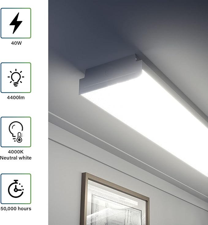 ANTLUX 4FT LED Wraparound Light 40W LED Garage Shop Lights, 40W 4400LM, 4000K, 4 Foot Wrap Around Fixture, 48 Inch Linear Strip Flush Mount Office Ceiling Lighting, 128W Fluorescent Tube Replacement