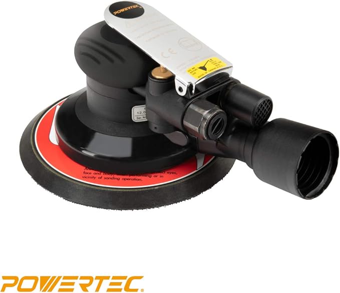 POWERTEC AS63160 Pro Series 6 in Random Orbital Sander - Pneumatic Vacuum Palm Sander 6” x 3/16” Diameter Tool