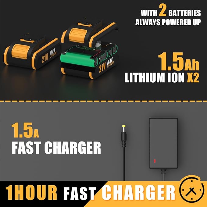 21V Cordless Drill with 2 Batteries and Charger,3/8-Inch Keyless Chuck Power Drill Set,2 Variable Speed Electric Drill Driver, 19 Torque Setting with Drill/Driver Bits