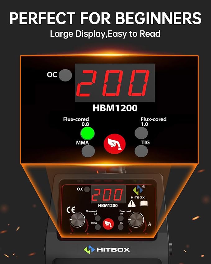 HITBOX 145A MIG Welder Gasless, 110V/220V Dual Voltage Flux Core Welder Flux MIG/Lift TIG/Stick 3 In 1 Synergy MIG Welding Machine With Torch Clamp and 0.8mm Flux Wire (HBM1200)