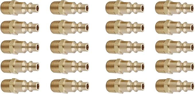 Air Hose Fittings And Quick Connect Air Fittings, 1/4 Inch NPT Brass Male Air Coupler Plug (20 Piece) Industrial Type D, Air Compressor Fittings
