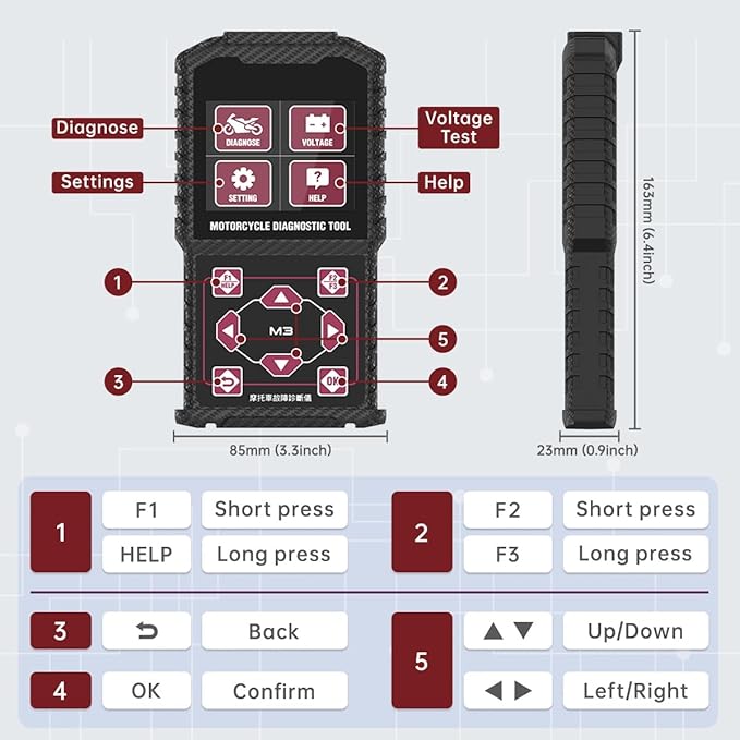 Motorcycle Diagnostic Tool OBD2 Motorcycle Fault Code Readers Scan Tool Motorcycle Code Reader Scaner Compatible with Yamaha 2/3/4P, Kawasaki 4-6P, Honda 4P, OBDII（Not Applicable to Bike）