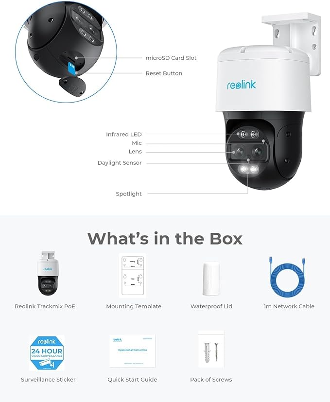 REOLINK PTZ Security Camera System 4K, IP PoE 360 Camera with Dual-Lens, Auto 6X Hybrid Zoomed Tracking, 355 Pan & 90 Tilt, Outdoor Surveillance, AI Detection, TrackMix PoE