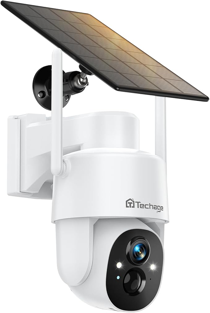 2K Solar Cameras Outdoor Wireless, Security Cameras Wireless Outdoor, Battery Powered cam with Spotlight, 2-Way Talk, PIR Motion Detection, Color Night Vision, 360° PTZ, Siren, Compatible with Alexa