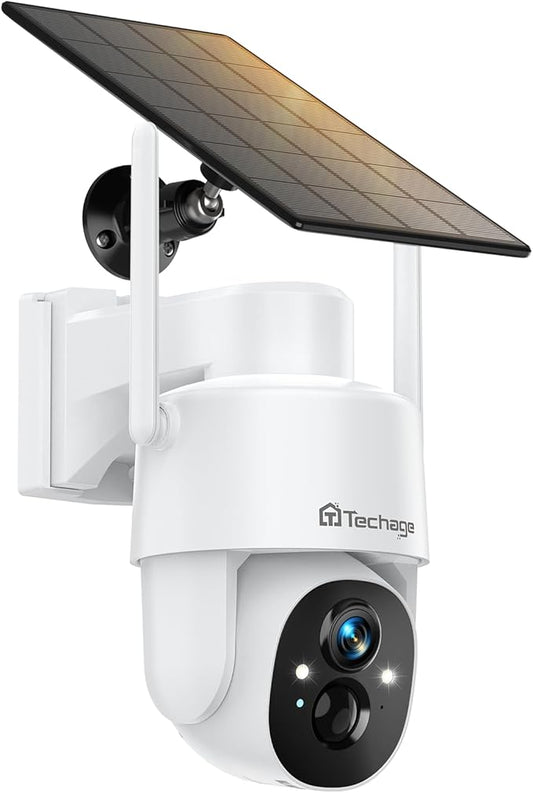 2K Solar Cameras Outdoor Wireless, Security Cameras Wireless Outdoor, Battery Powered cam with Spotlight, 2-Way Talk, PIR Motion Detection, Color Night Vision, 360° PTZ, Siren, Compatible with Alexa