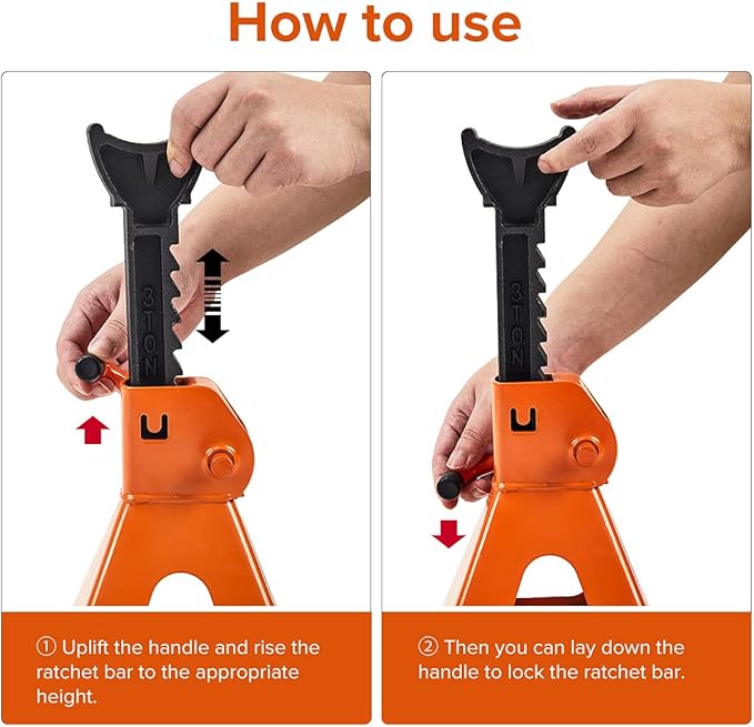 Donext Jack Stands 3 Ton (6,500 lb) Capacity Steel, 1 Pair Orange Lifting Stand Adjustable Jack Stands