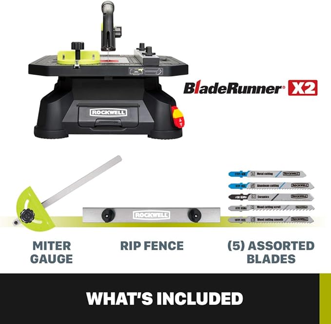 Rockwell RK7323 BladeRunner X2 Portable Tabletop Saw with Steel Rip Fence, Miter Gauge & 7 Accessories