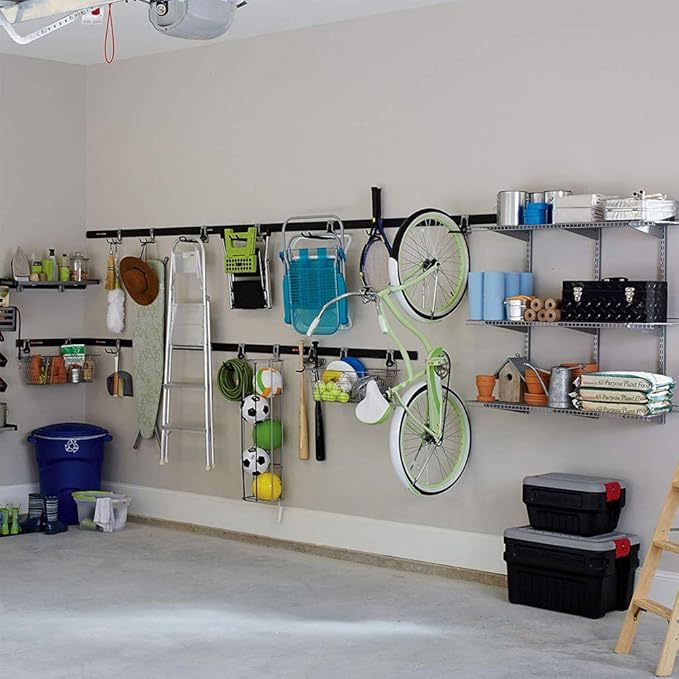 Rubbermaid FastTrack 2-Handle Hook (S Hook), Mounted Garage Storage and Space Saving Organization System, Metallic Powder-Coated Steeel, for Rakes/Brooms/Toys/Ladders,