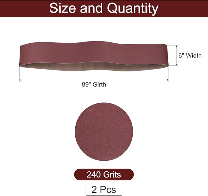 uxcell 2pcs 6" x 89" Sanding Belts 220 Grits Aluminum Oxide Abrasive Belt Sander Paper Sanding Papers for Metal Wood Grinding Polishing, Reddish Brown
