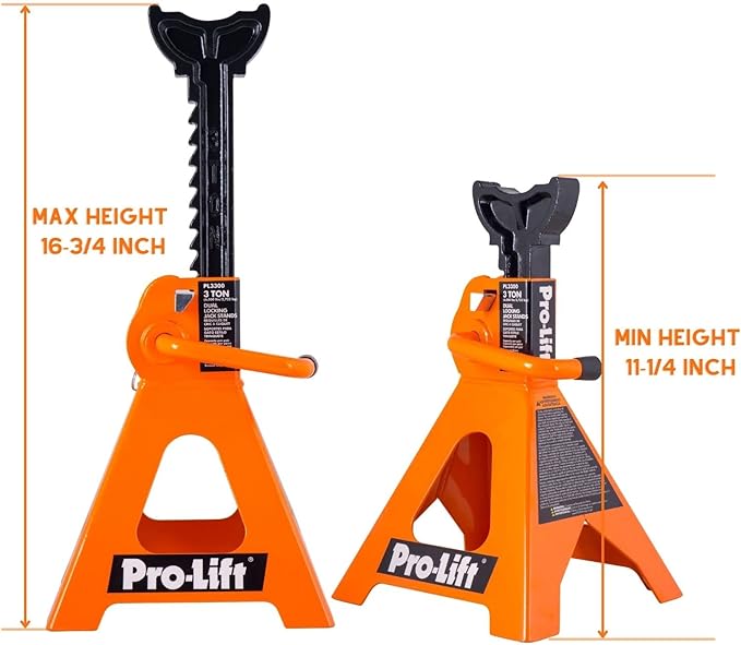 Pro-LifT PL3300 Heavy Duty Jack Stands For Car – 3 Ton in Pair with Double Pins - Handle Lock and Mobility Pin for Extra Safety – Great for Home Auto Repair Shop, Orange