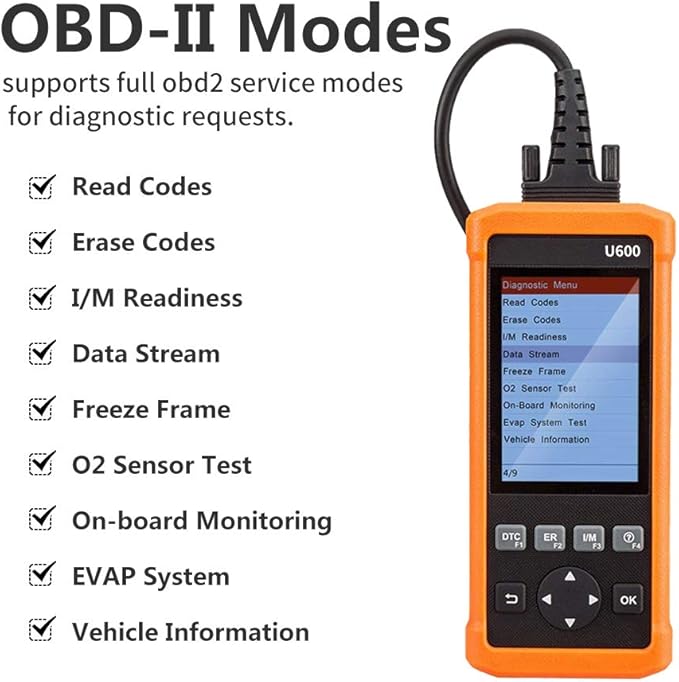 Launch U600 All System OBD2 Diagnostic Scan Tool Automotive Code Scanner for Check Engine/ABS/SRS/Transmission/DPF/EPB Steering Angle Reset, Black,Orange, Small (301050443)