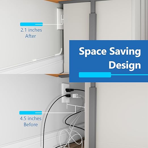 LIDER Flat-Face Outlet Extender with 3 Receptacles, Ultra-Thin Wall Plate Plug with Cord Extender and 3-Outlet Power Strip, 8ft Cord, LWE8-315-W2P, White, 2 Pack