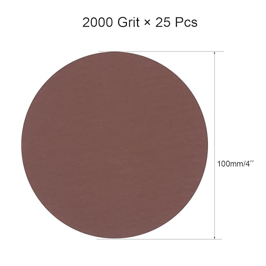 uxcell 25Pcs 4 Inch Hook and Loop Sanding Disc 2000 Grits Flocking Sandpaper for Random Orbit Sander Brown