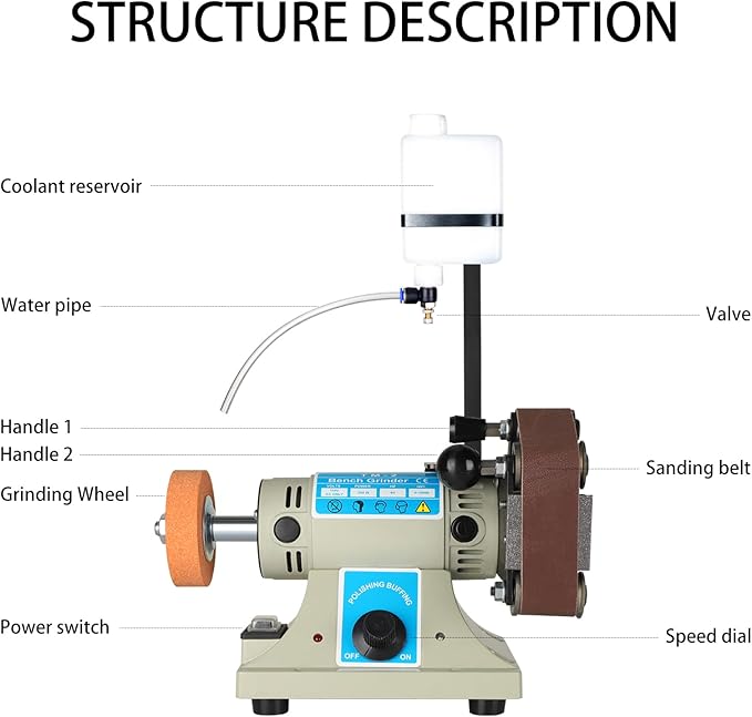Multifunctional Wet & Dry Belt Sander,Rock Polisher,Variable Speed 1250-10000RPM, 350W Powerful Motor, Water Cooling System, Ideal for Metal, Wood, and Gemstone Polishing