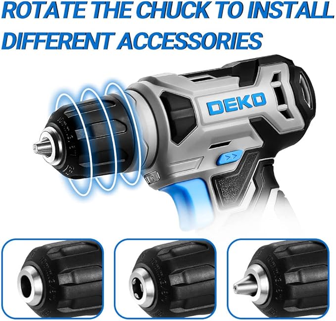 DEKOPRO 8V Cordless Drill, Drill Set with 3/8"Keyless Chuck, Built-in LED, Type-C Charge Cable, 42pcs Acessories, Power Drill for Drilling and Tightening/Loosening Screws