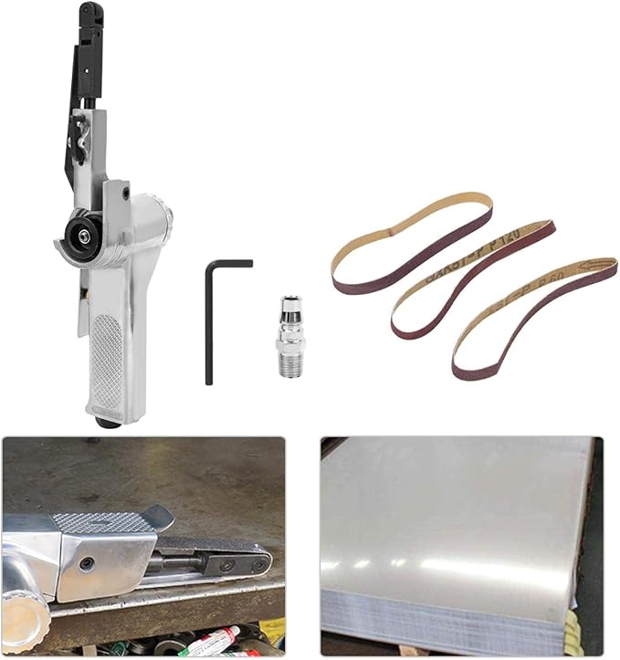 Eboxer Air Belt Sander, 10mm Pneumatic Belt Sander 3/8" x 13" with 3pcs Belts, File Sander for Cutting and Grinding, Air Grinding Polishing Tool for Wood Glass Metal