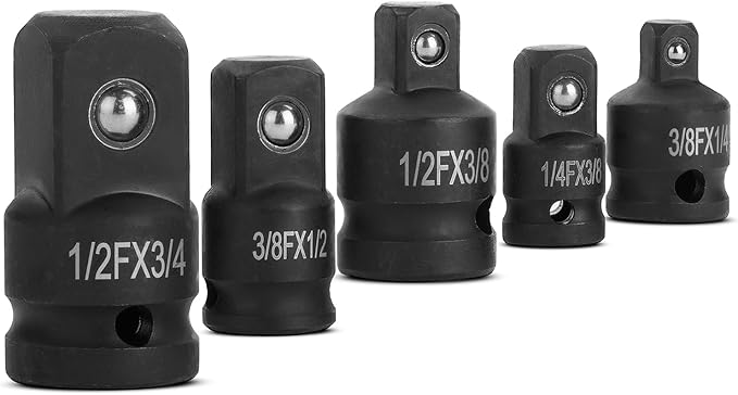 Bates- Impact Socket Adapter and Reducer Set, 5 pcs, 1/4", 3/8", 1/2", 3/4" Drive Impact Socket Adapter Set, 1/2 to 3/8 Socket Adapter, 3/8 to 1/2 Socket Adapter, 1/2 to 3/8 Impact Adapter Set