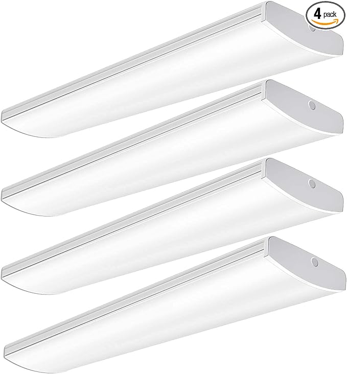 AntLux 72W Commercial LED Wraparound Fixture 4FT Office Ceiling Lighting, 8500 Lumens, 4000K, 4 Foot Low Bay Flush Mount Garage Shop Lights, Integrated Wrap Light, Fluorescent Tube Replacement, 4 Pack