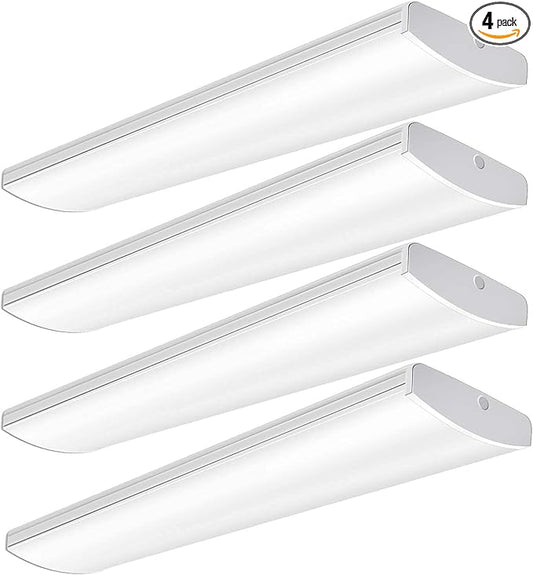 AntLux 72W Commercial LED Wraparound Fixture 4FT Office Ceiling Lighting, 8500 Lumens, 4000K, 4 Foot Low Bay Flush Mount Garage Shop Lights, Integrated Wrap Light, Fluorescent Tube Replacement, 4 Pack
