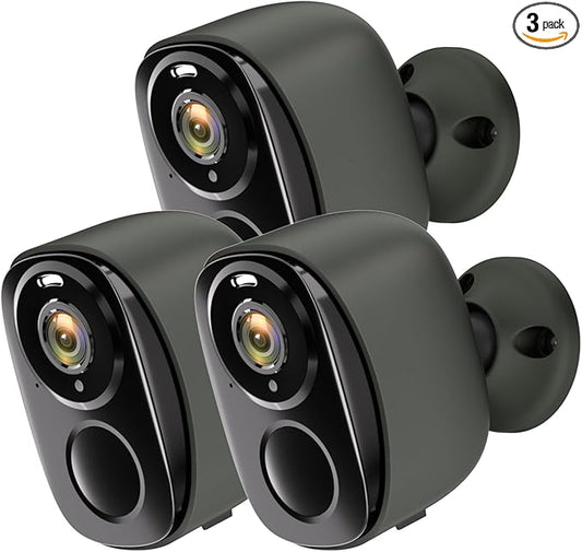 Security Cameras Wireless Outdoor 3pc, 2K Battery Powered Camera, WiFi Home Indoor Camera with Color Night Vision, Spotlight, Siren, AI Detection, Cloud/SD, 2 Way Audio, No Monthly Fee, Works Alexa