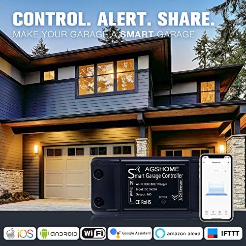 AGSHOME Smart Garage Door Opener Remote, Wireless Wi-Fi Garage Door Controller, APP Control,Compatible with Alexa, Google Assistant, Siri, No Hub Needed