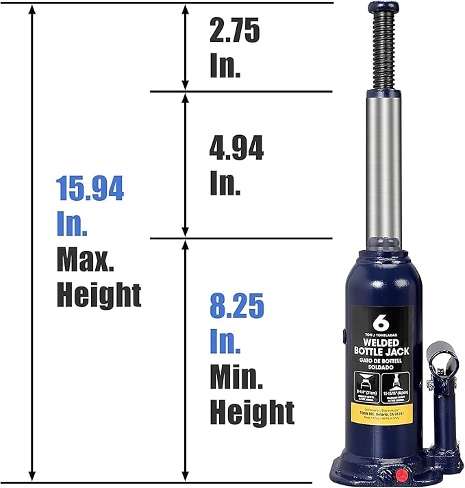 BIG RED 6 Ton (12,000 LBs) Torin Welded Hydraulic Car Bottle Jack for Auto Repair and House Lift, Blue, AT90603UR