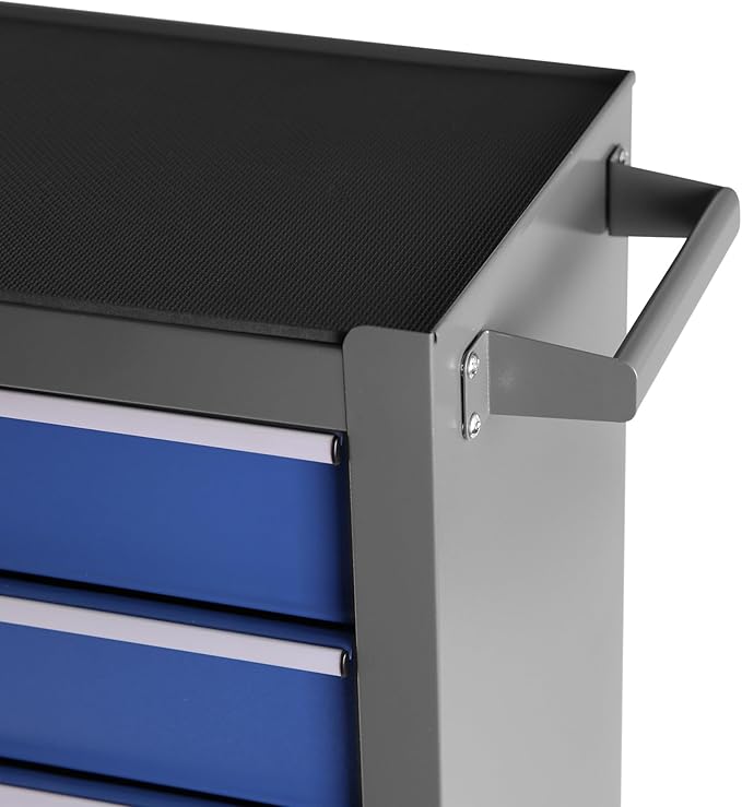 5 Drawers Rolling Tool Chest on Wheels with Keyed Locking System & Drawer Liners Tool Chest with Link Buckle and can be Combined to Large Cabinet Set for Warehouse & Garage,Blue+Grey