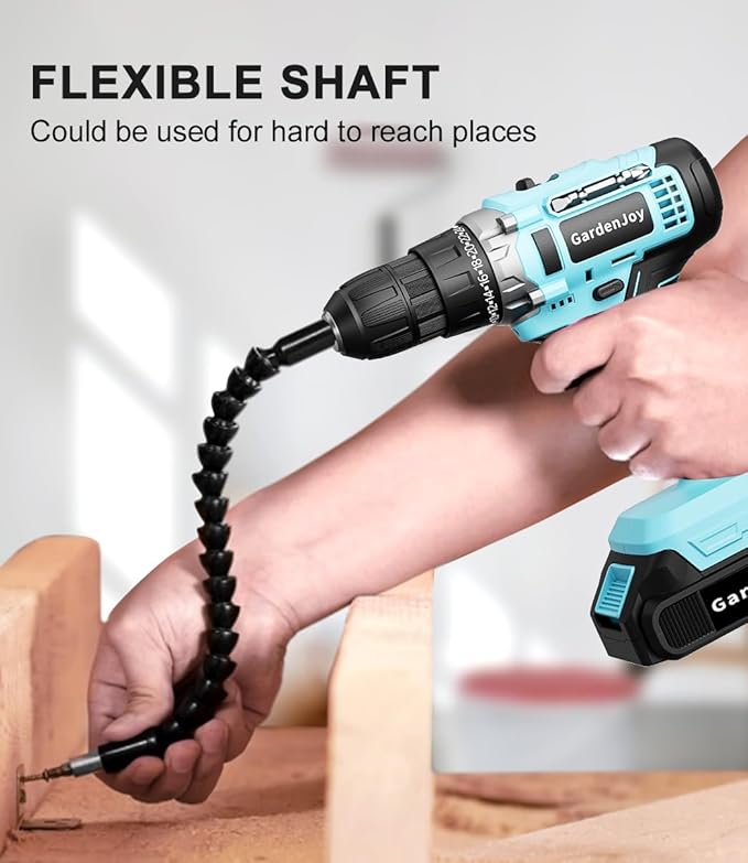 Cordless Power Drill: GardenJoy Cordless Drill 21V Electric Power Drill Set with Battery and Fast Charger, 65pcs Acessories,2 Variable Speed Control,3/8-Inch Keyless Chuck and 24+1 Torque for hardwood