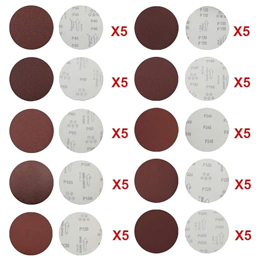 Biaungdo 50 Pcs 7-Inch Sandpapers Sand Discs Hook and Loop Grinding Polishing for Random Orbit Sander (40-400 Grit)