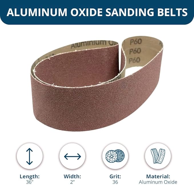 Benchmark Abrasives 2" x 36" Aluminum Oxide Sanding Belts for Grinding Deburring Polishing Rust Removal on Metal, Stainless Steel, Carbon Steel, Use with Belt Disc Sander (6 Pack) - (36 Grit)